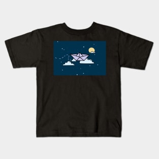 Flying origami boat Kids T-Shirt